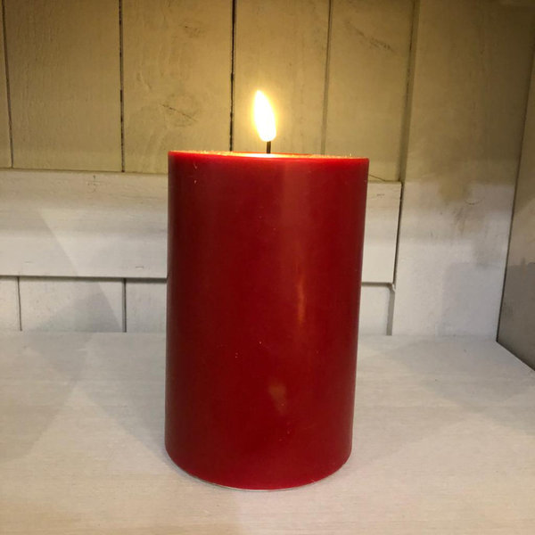 Stumpenkerze rot, Real Flame, LED, Ø 10 cm, H 15 cm von Deluxe Homeart