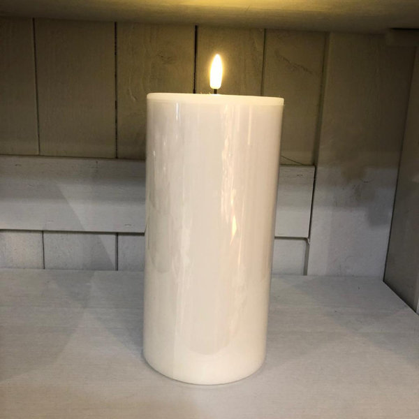 Stumpenkerze weiß, Real Flame, LED, Ø 10 cm, H 20 cm von Deluxe Homeart