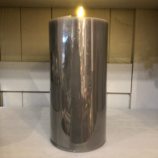 Stumpenkerze grau, Real Flame, LED, Ø 10 cm, H 20 cm von Deluxe Homeart