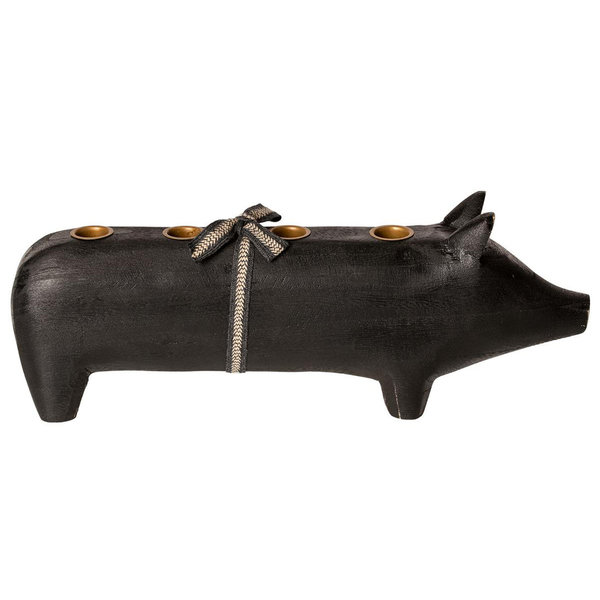 Kerzenhalter Holzschwein Schwarz large von Maileg