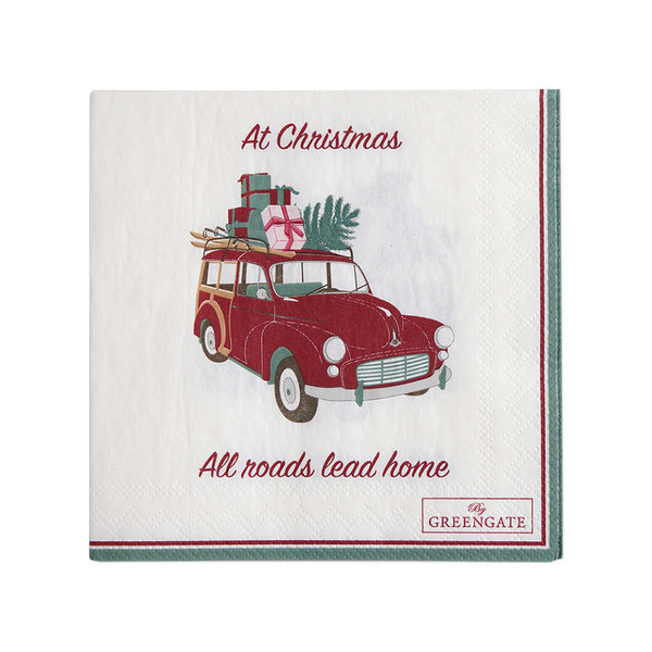 Papierserviette Christmas Car White, small von Greengate