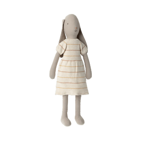 Hasenmädchen - Bunny, Knitted Dress, geringeltes Strickkleid in Beige, Size 4, von Maileg, 52 cm