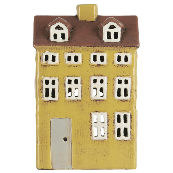 Haus für Teelicht Nyhavn, gelb, graue Tür von IB Laursen