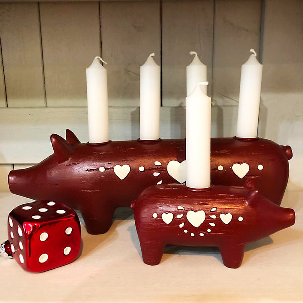 Kerzenhalter Kerzen Schwein Wilma Rot  für 1 Kerze von La Vida